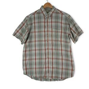 Fieldmaster Shirt Mens Large Tall Plaid Short Sleeve Button Down Linen Blend‎